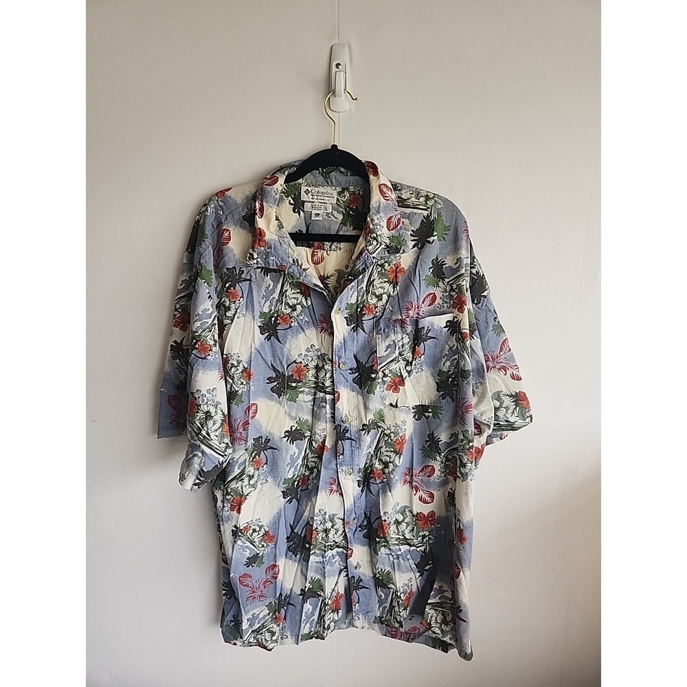 Columbia Tropical Shirt Mens  Flower Fishing Beach Button Front Hawaiian Size XL